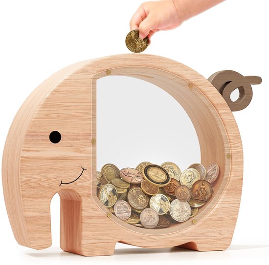Houten olifant spaarpot - Onbreekbare spaarpot - Spaarpot voor peuters - Verjaardags- en nieuwjaarscadeaus voor jongens en meisjes van Merkloos