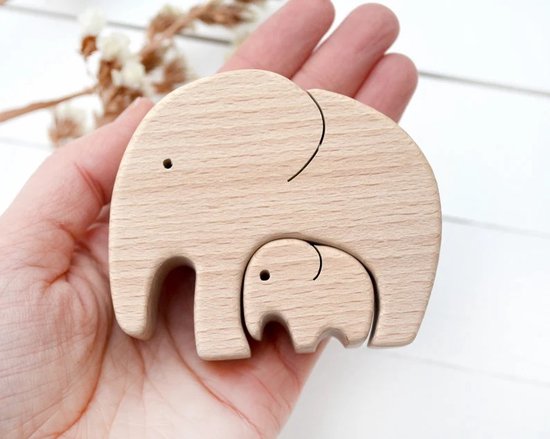 Houten Olifanten Puzzel Kraamcadeau - Zwangerschap Geschenk Set Babycadeau - Kraamcadeau Jongen - Kraamcadeau Meisje - Kraam Geschenk voor Babyshower- Geschikt voor Vaderdag en Moederdag - WoodyDoody van Houten