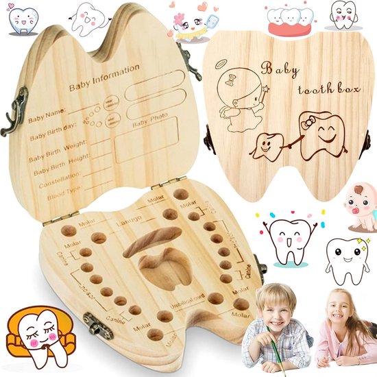 Houten Opbergdoos voor Melktanden - Tandendoos voor Jongens en Meisjes van Merkloos