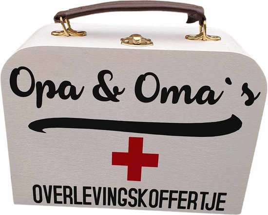Houten overlevingskoffertje voor Opa en Oma - Baby - Kleuter - Geboorte - School - kraam cadeau - logeer koffer van Merkloos