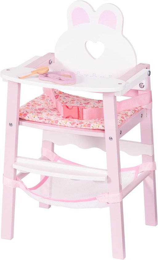 Houten Poppenstoel met Veiligheidsgordel en Accessoires - Hoge Kinderstoel voor Poppen