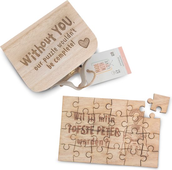 Houten puzzel in een koffertje - Wil jij mijn meter worden? - Zwangerschap - Meter vragen - Origineel van Puzzel&Zo