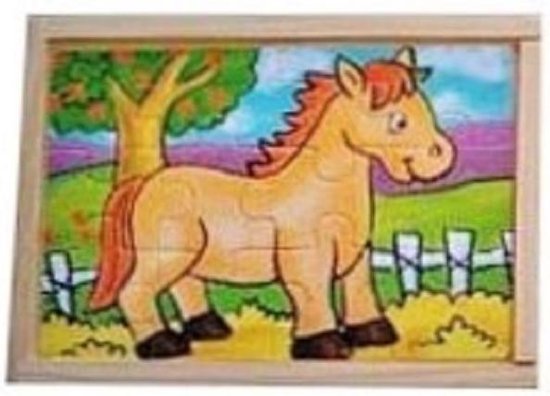 Houten puzzel in kistje 4x dieren van Houten
