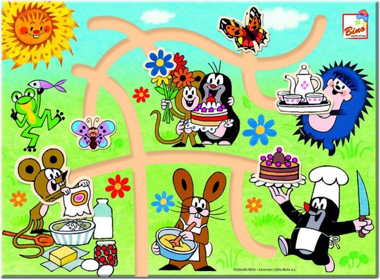 Houten puzzel labyrint zoek de weg naar de Mol schuifpuzzel van goki