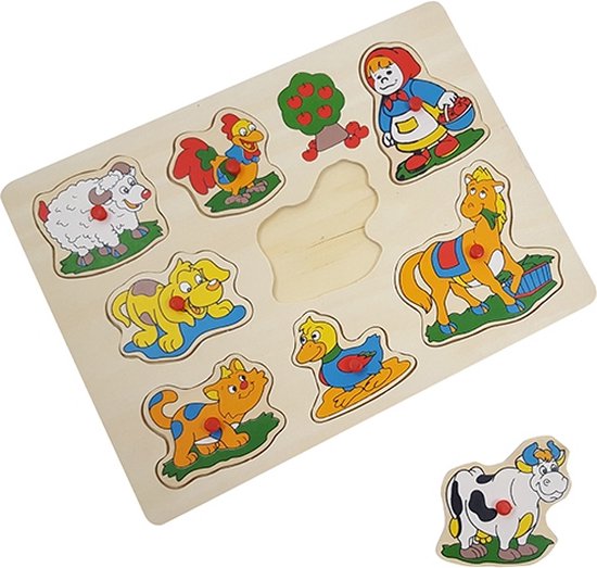 houten puzzel met knopjes boerderij van Houten