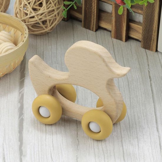 Houten Rammelaar Eend - Houten Speelgoed - Baby Speelgoed - Pastelkleuren - WoodyDoody van Houten