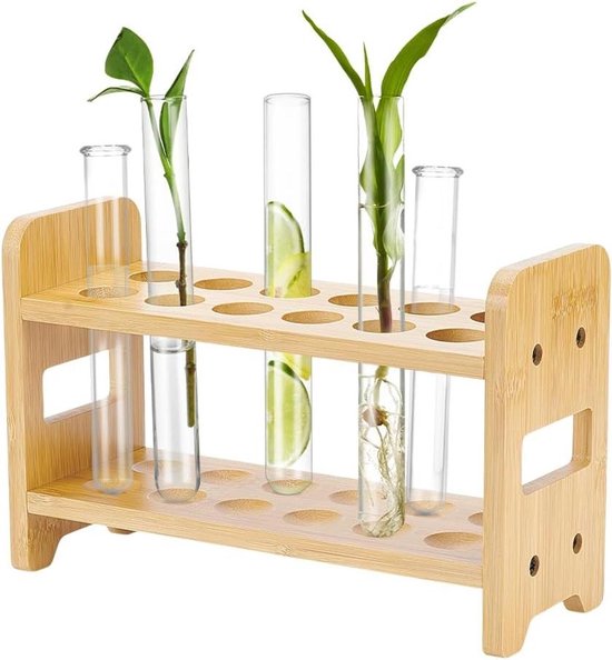 Houten Reageerbuis Rek - Flesjes Houder - Laboratorium Organisatie - Verwisselbare Trays - 12 Buis Capaciteit - Houtkleur