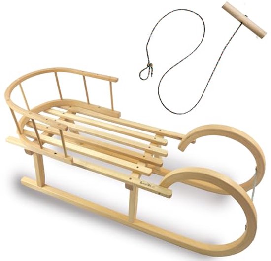 Houten Slee met Rugleuning en Trekkoord - Kinderslee 100 cm van Merkloos