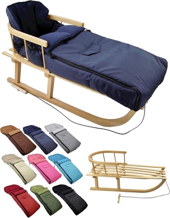 Houten Slee met Rugleuning en Universele Voetenzak 108 cm - Ideaal voor Winter & Sneeuw van Merkloos