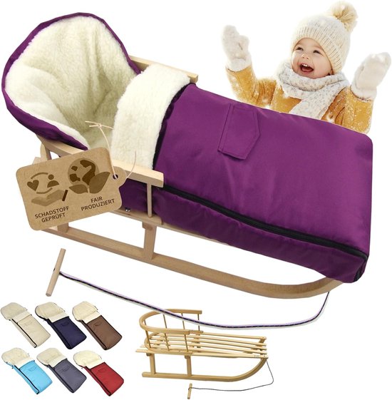 Houten slee met voetenzak - Winter slee combi Kinderslee set - Winterpret voor kinderen - Met afneembare rugleuning