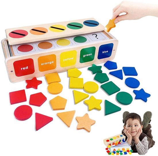 Houten sorteerspeelgoed - Montessori kleur- en vormsorteerder, activiteit voor in de klas, fijnmotorisch spel voor peuters om kleuren en vormen te herkennen, verjaardags- of Valentijnscadeau voor jongens en meisjes van Merkloos