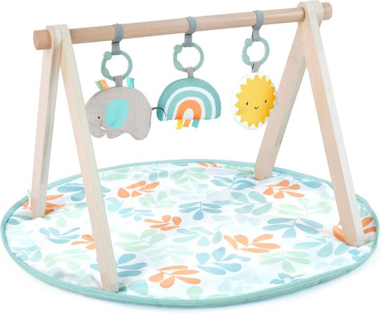 Houten speelgoedboog en speelmat - opvouwbaar A-frame - verwijderbare speeltjes - machinewasbare mat - unisex - 0-36 maanden van Houten