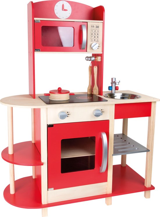 Houten speelkeukentje voor kinderen - Rood - "Authentic" - Houten speelgoed vanaf 3 jaar van Houten