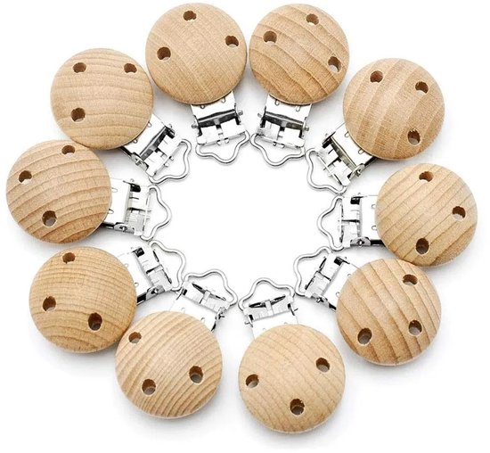 Houten Speenkoord Clip - Kleur: Hout (naturel) - 10 Stuks - Inclusief Verzendkosten