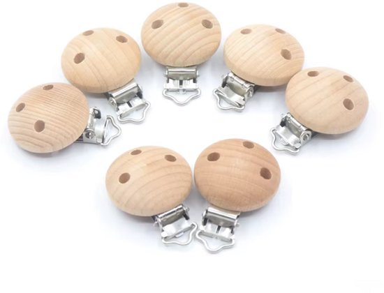 Houten Speenkoord Clip - Kleur: Hout (naturel) - 7 Stuks - Inclusief Verzendkosten van Merkloos