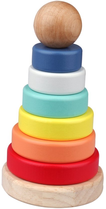 Houten Stapelringen – FSC Houten Stapeltoren – 6 Ringen – Educatief Speelgoed voor Baby’s & Peuters – Stimuleert Motoriek & Ruimtelijk Inzicht – Duurzaam Hout – Vanaf 1 Jaar – CE van Hoppy Kids