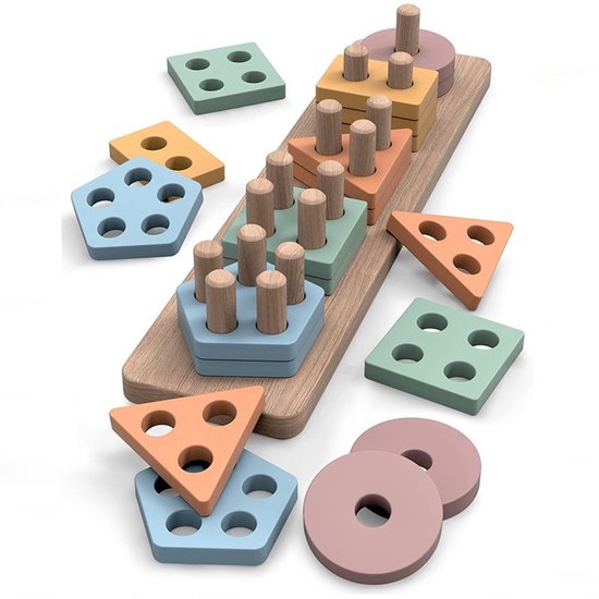 Houten stapelspeelgoed - educatief speelgoed peuter - montessori - vormen en kleuren leren - 1 jaar - 2 jaar - 3 jaar - 4 jaar - Stapelblokken van Merkloos