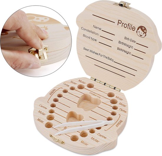 Houten tandendoos - Babytandendoos - Babytanden opbergdoos - Herdenkingsdoos - Duurzaam en compact - Meisjes - Kinderen - Geschikt voor melktanden - Bewaar tanden van Ririchiyo