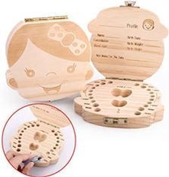 Houten Tandendoosje - Compact - Meisje - Voor melktanden van Houten