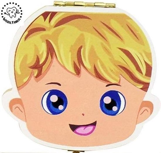 Houten Tandendoosje  JONGEN BLOND NEDERLANDS Melktanden en Haarlok Tandendoosje Kraam Cadeau - WiebelTandje van Houten