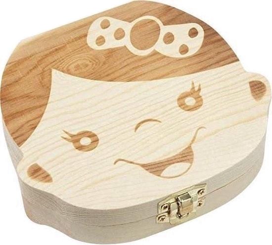 Houten Tandendoosje Meisje - Nederlands - Voor melktanden en haarlook - Kraamcadeau meisje - Incl. leuke verpakking - Duurzaam - Met sluiting van Houten