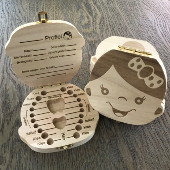 Houten Tandendoosje - Nederlandse versie - Duurzaam en Compact - Meisje - Voor melktanden - Nederlands van Little Pilots