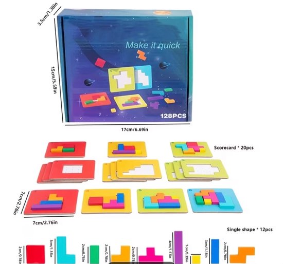 Houten Tetris Puzzel - Educatief Speelgoed voor Kinderen vanaf 3 Jaar - Montessori Puzzel - Blokken Puzzel