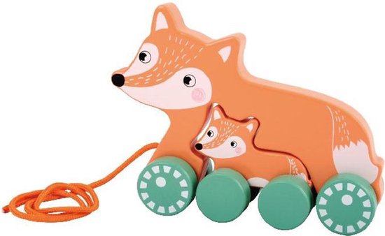 Houten trekfiguur vos met jong - baby vosje van Small Foot