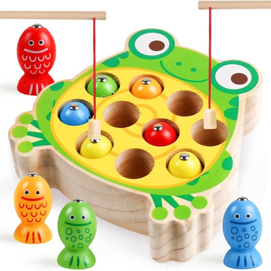 Houten visspel voor peuters, houten kikker, magnetisch visspeelgoed, kleurensorteerpuzzel, Montessori kleuterschool, fijne motoriek voor jongens en meisjes van 3, 4 en 5 jaar oud van Edoozi.