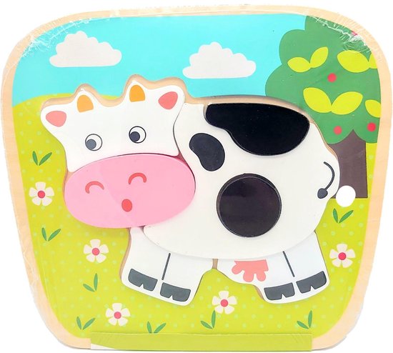 Houten Vormenpuzzel Koe - Simply for Kids - My First Puzzel - Vanaf 1 jaar van Simply for kids