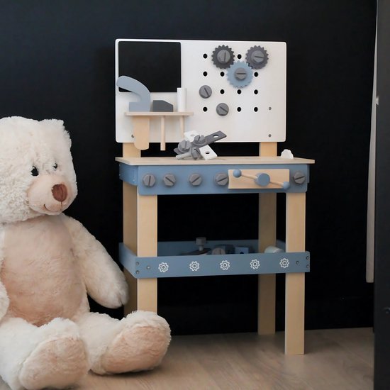 Houten Werkbank Speelgoed - Kinder Gereedschap met Hamer en Zaag - Klussen voor Jongens met Kindergereedschap - Vanaf 1 Jaar van Houten
