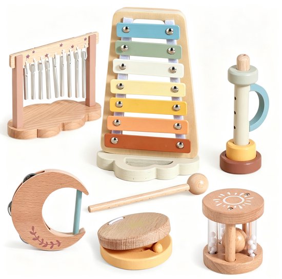 Houten Xylofoon Muziekinstrumentenset Speelgoed Voor Kinderen - Rammelaar, Bel, Montessori Wolk, Percussie Speelgoed Voor Peuters - Kerst- En Verjaardagscadeaus Voor Jongens En Meisjes Vanaf 3 Jaar