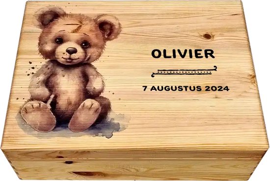 HoutenFrits - Herinneringskist - Geboortekist - met Beertje - Personaliseerbaar met Baby Naam van HoutenFrits