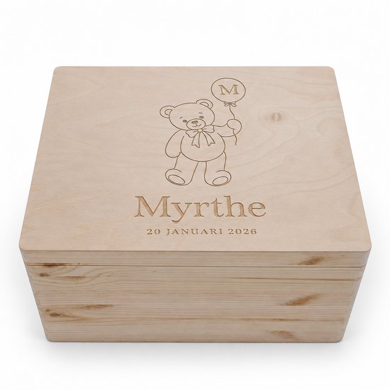 HoutenFrits Memorybox Baby met Naam - Herinneringskist 40×30×23 cm