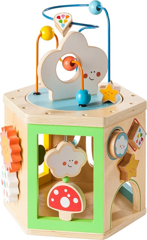 howa Houten Activiteiten Kubus met Kralenspiraal "my rainbow" 6010 van howa