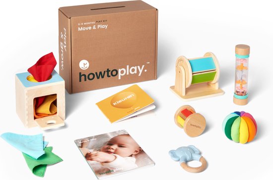 Howtoplay® Speelgoedbox 5 -6 maanden - Montessori speelgoed - Baby speelgoed 0 jaar - Move & Play - Educatief Speelgoed - Baby Speelgoed - van de makers van How2talk2kids & Howtotalk - Playbox -Montessori van Howtoplay