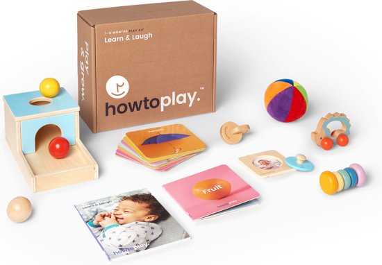 Howtoplay® Speelgoedbox 7 - 8 maanden - Montessori speelgoed - Baby speelgoed 0 jaar - Learn & Laugh - Educatief Speelgoed - Baby Speelgoed - van de makers van How2talk2kids & Howtotalk - Playbox -Montessori van Howtoplay