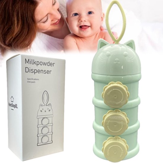 HSXL - Melkpoeder Doseerdoosjes – Melkpoeder Toren – BPA Vrij – 3 Compartimenten – Groen – Kraamcadeau - Bewaarbakjes Babyvoeding – Dispenser – Poedertoren – Melkpoeder Bewaardoos – Babyvoeding Bewaarbox – Reisbox van HS