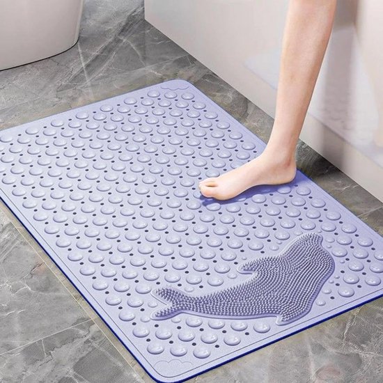 Huidvriendelijke antislip douchemat voor kinderen, schimmelbestendig en BPA-vrij, 70 x 35 cm, blauw paars van Merkloos