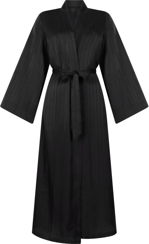 Hunkemöller Satin Pinstripe Kimono Zwart XL/XXL van Hunkemöller