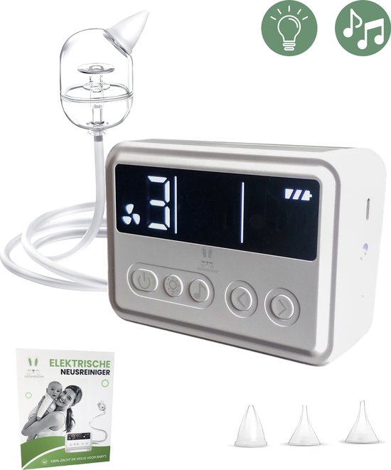 Hunnybunny® Elektrische Neusreiniger voor Baby’s met 3 Muziekjes en Licht - Neuspeer - Aspirator - Neuszuiger - 9 Zuigkrachten van Hunnybunny