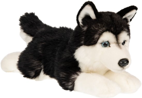 Husky zwart, liggend - 41 cm (lengte) - pluche hond - pluche dier, knuffeldier
