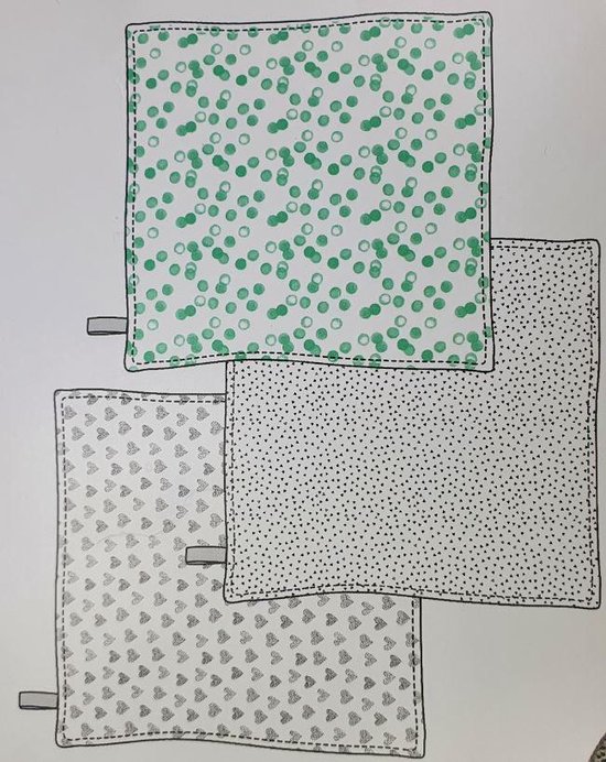 Hydrofiel doeken - Wit / Zwart / Groen - Katoen - 85 x 85 cm - Vierkant - Set van 3 van Fabs World