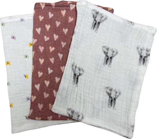 hydrofiel washandjes set van 3 olifant hartje vlinder van Merkloos