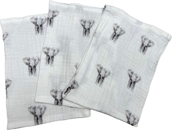 hydrofiel washandjes set van 3 olifantjes