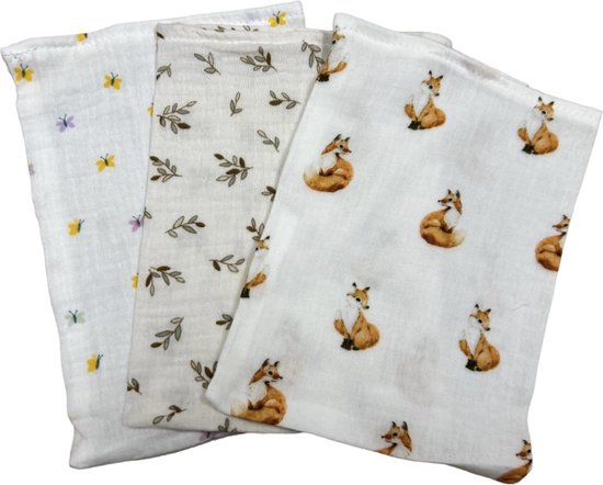 hydrofiel washandjes set van 3 vos vlinder takje