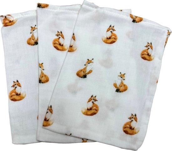 hydrofiel washandjes set van 3 vosjes van Merkloos