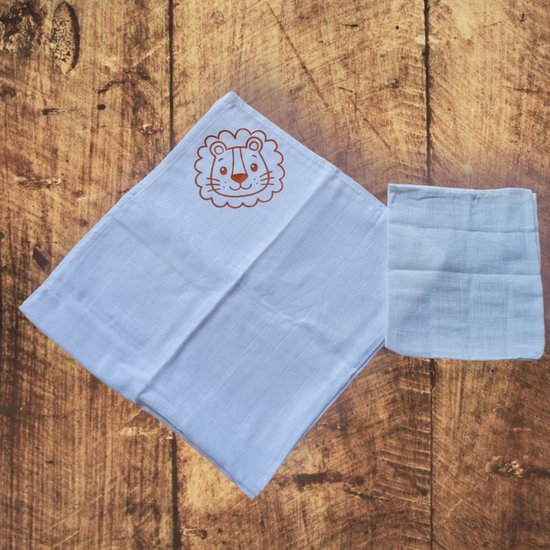 Hydrofieldoek - opdruk - 70 x 70 - washand 20 x 17 - opdruk leeuw terra - kraamgeschenk van Merkloos