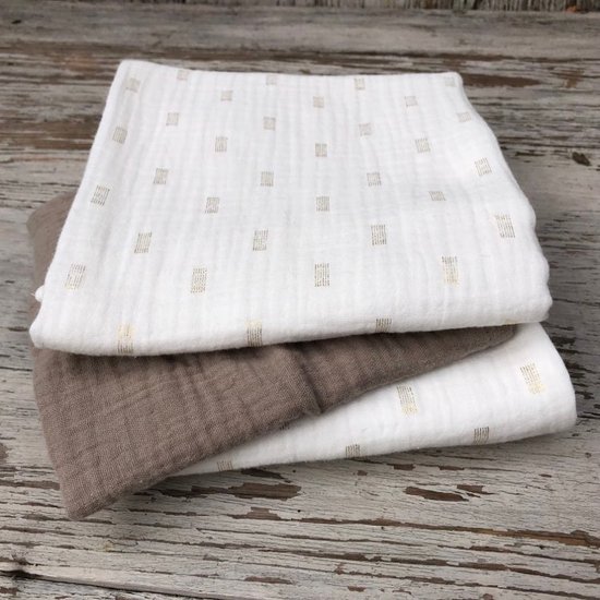 Hydrofieldoeken - set - metallic - strepen - taupe - 3 stuks van Jollein