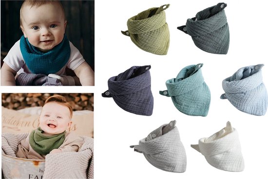 Hydrofiele Bandana Slabbetjes Baby – 7 Stuks – Kwijlslabbers 100% Katoen – Verstelbaar – Zacht & Sneldrogend – Blauw Groen Set van Merkloos